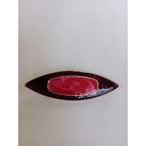 Vintage Maroon Red Oblong Brooch Gold-tone Textured Backing 3"